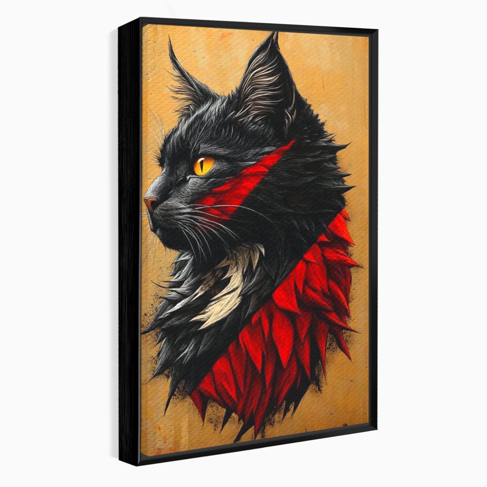 Tablou Canvas Premium, LuxCanva® M1241, Dinastia Rosie, Motan, Profil, Negru, Portret, Expresiv, Abstract, Pictura, Vertical, Rosu, Grafica, Felina, Birou, Living, Camera Copil