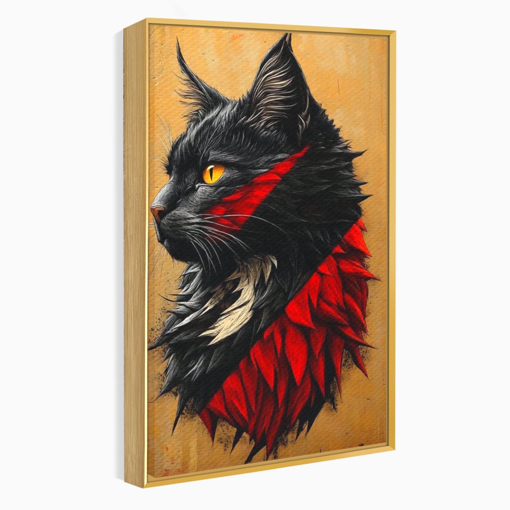 Tablou Canvas Premium, LuxCanva® M1241, Dinastia Rosie, Motan, Profil, Negru, Portret, Expresiv, Abstract, Pictura, Vertical, Rosu, Grafica, Felina, Birou, Living, Camera Copil