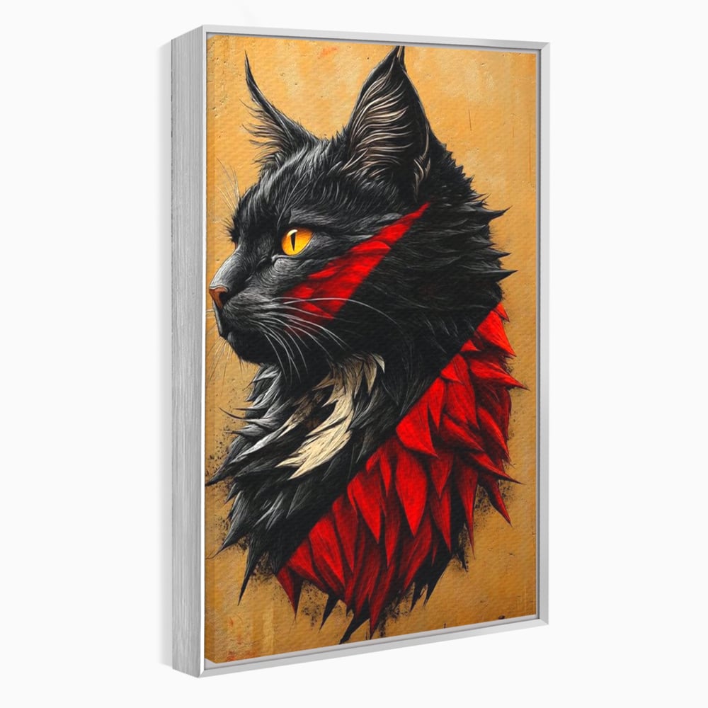 Tablou Canvas Premium, LuxCanva® M1241, Dinastia Rosie, Motan, Profil, Negru, Portret, Expresiv, Abstract, Pictura, Vertical, Rosu, Grafica, Felina, Birou, Living, Camera Copil
