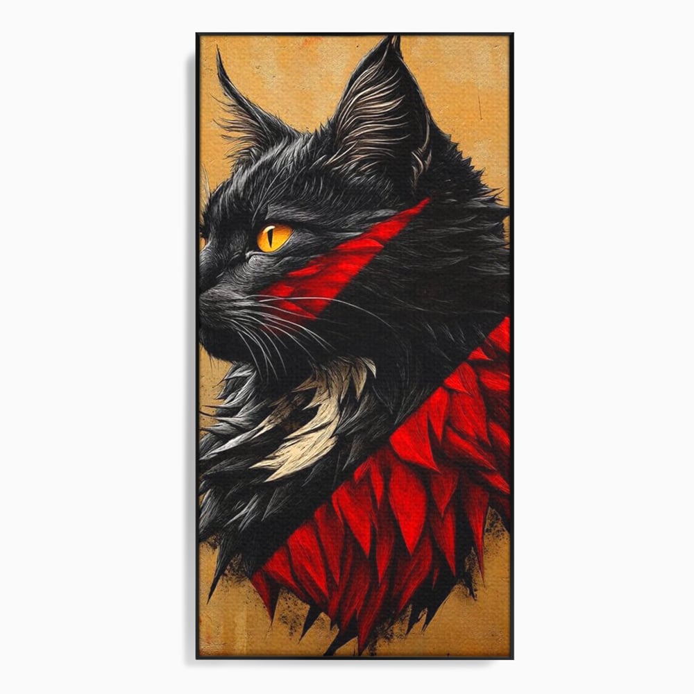 Tablou Canvas Premium, LuxCanva® M1241, Dinastia Rosie, Motan, Profil, Negru, Portret, Expresiv, Abstract, Pictura, Vertical, Rosu, Grafica, Felina, Birou, Living, Camera Copil