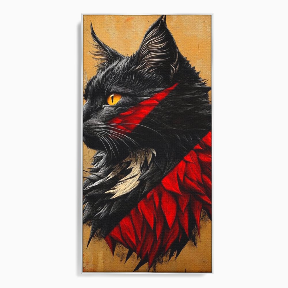 Tablou Canvas Premium, LuxCanva® M1241, Dinastia Rosie, Motan, Profil, Negru, Portret, Expresiv, Abstract, Pictura, Vertical, Rosu, Grafica, Felina, Birou, Living, Camera Copil