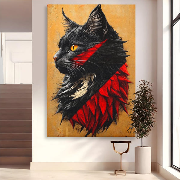 Tablou Canvas Premium, LuxCanva® M1241, Dinastia Rosie, Motan, Profil, Negru, Portret, Expresiv, Abstract, Pictura, Vertical, Rosu, Grafica, Felina, Birou, Living, Camera Copil