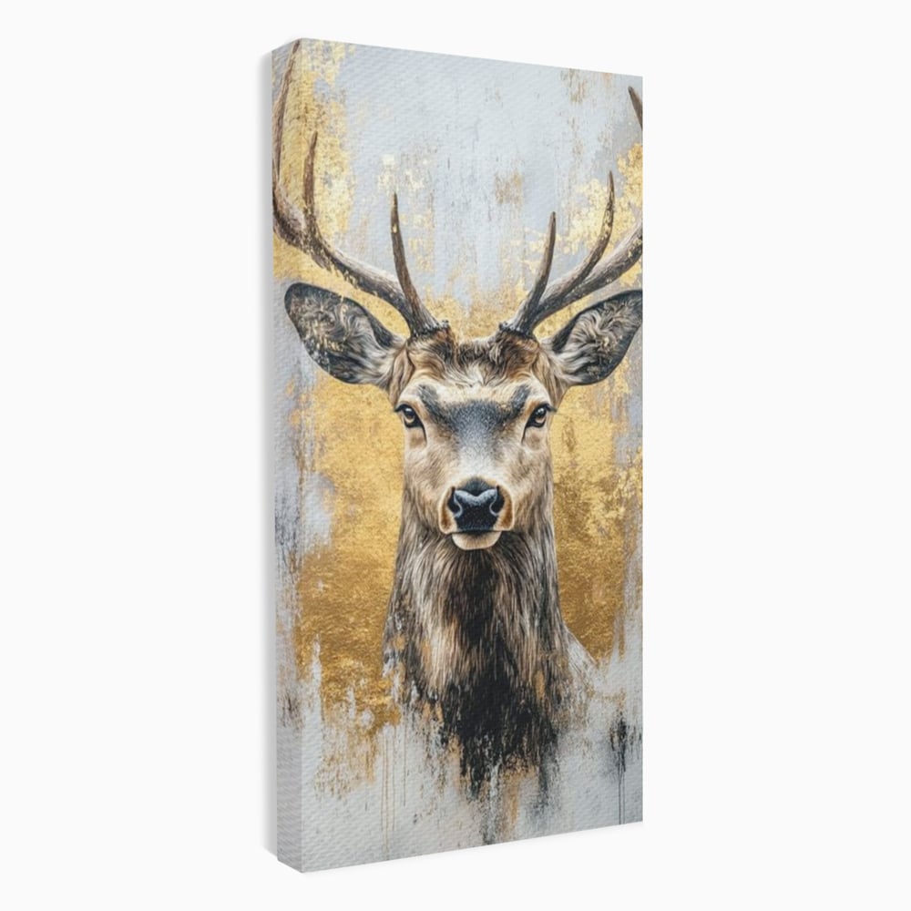Tablou Canvas Premium, LuxCanva® M1243, Coarne de Aur, Mamifer, Portret, Auriu, Privire, Cerb, Coarne, Animal, Elegant, Texturat, Salbaticie, Fauna, Birou, Living, Camera Copil