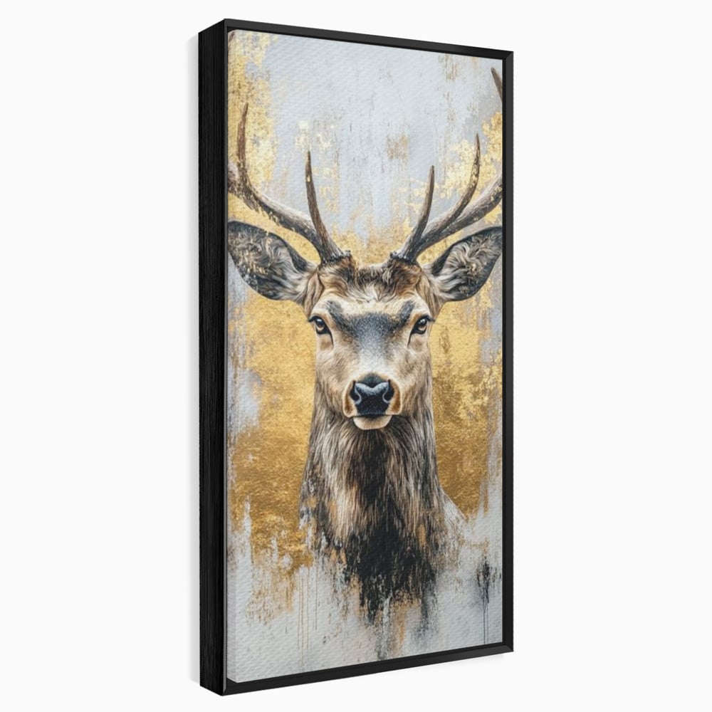 Tablou Canvas Premium, LuxCanva® M1243, Coarne de Aur, Mamifer, Portret, Auriu, Privire, Cerb, Coarne, Animal, Elegant, Texturat, Salbaticie, Fauna, Birou, Living, Camera Copil
