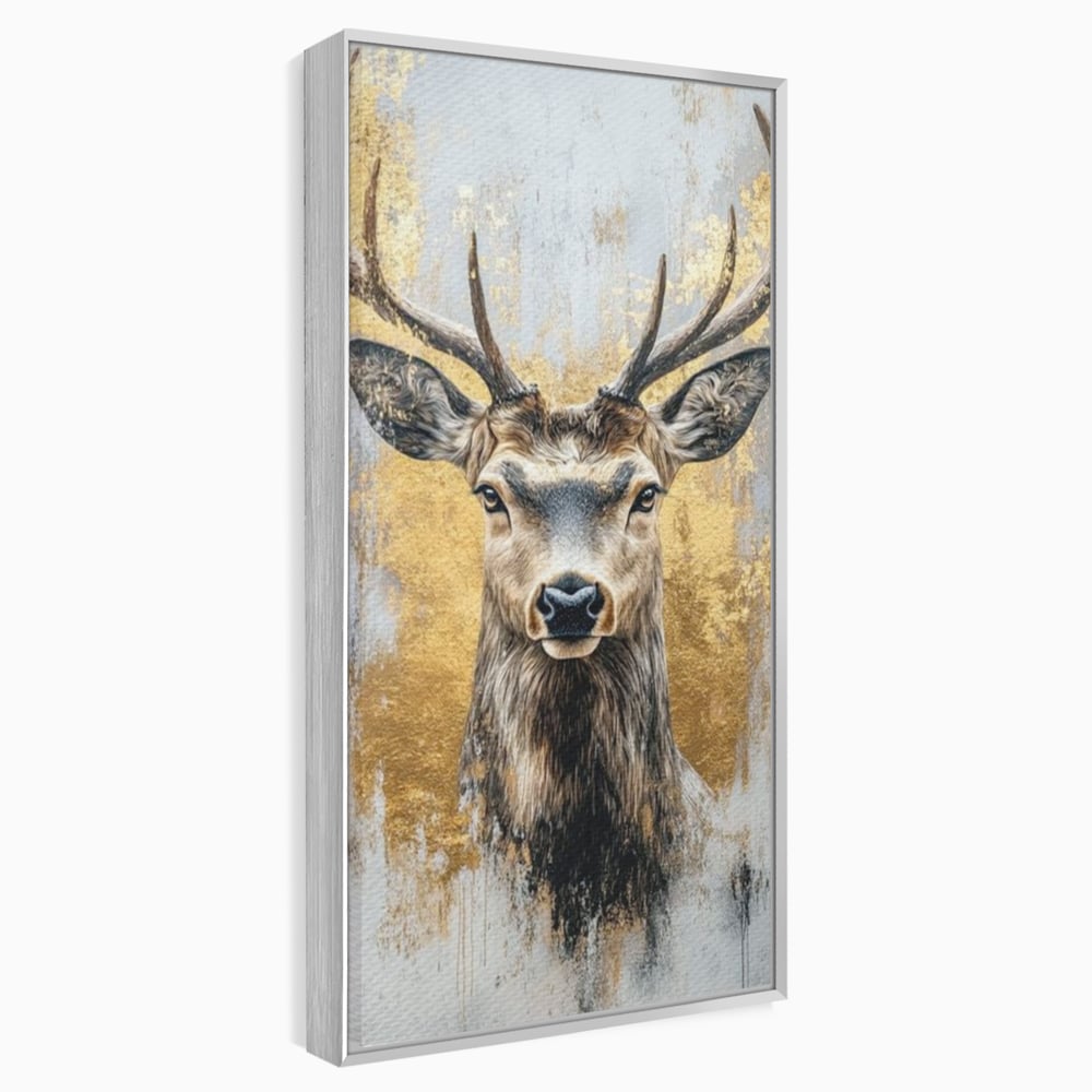 Tablou Canvas Premium, LuxCanva® M1243, Coarne de Aur, Mamifer, Portret, Auriu, Privire, Cerb, Coarne, Animal, Elegant, Texturat, Salbaticie, Fauna, Birou, Living, Camera Copil
