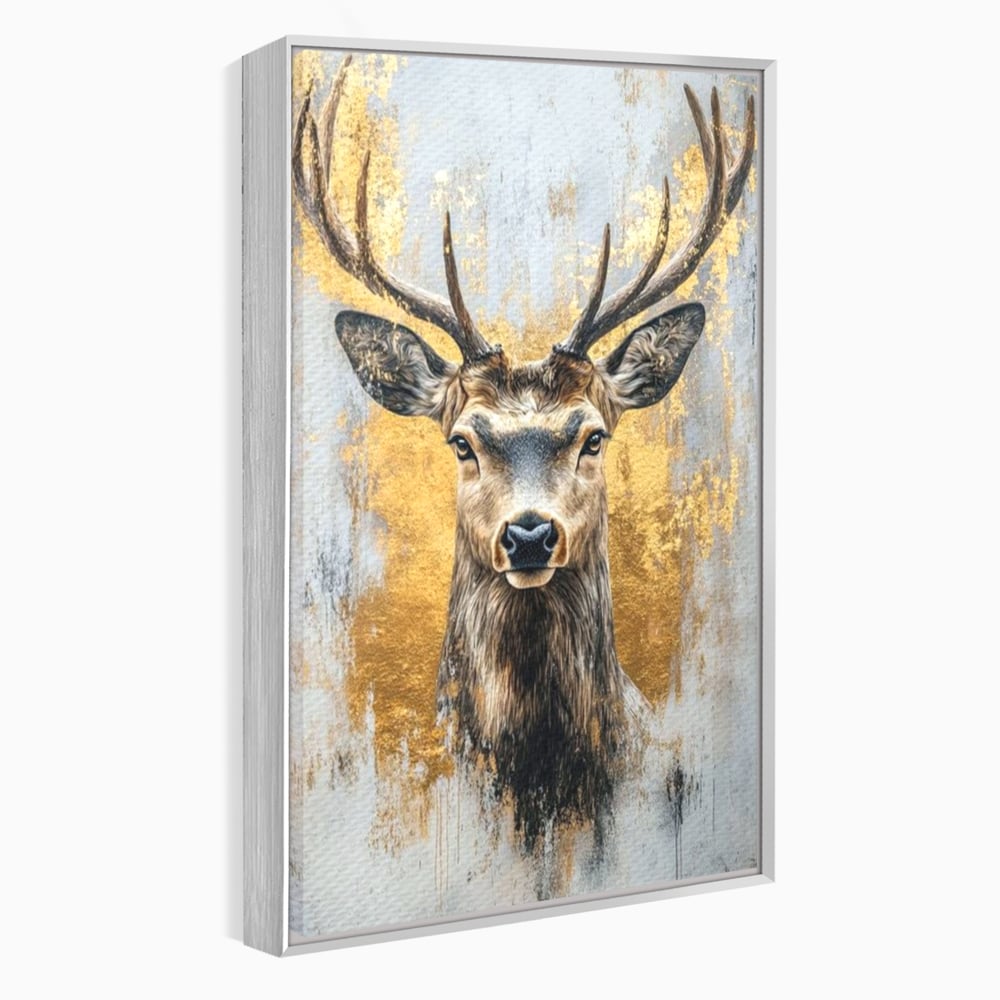 Tablou Canvas Premium, LuxCanva® M1243, Coarne de Aur, Mamifer, Portret, Auriu, Privire, Cerb, Coarne, Animal, Elegant, Texturat, Salbaticie, Fauna, Birou, Living, Camera Copil