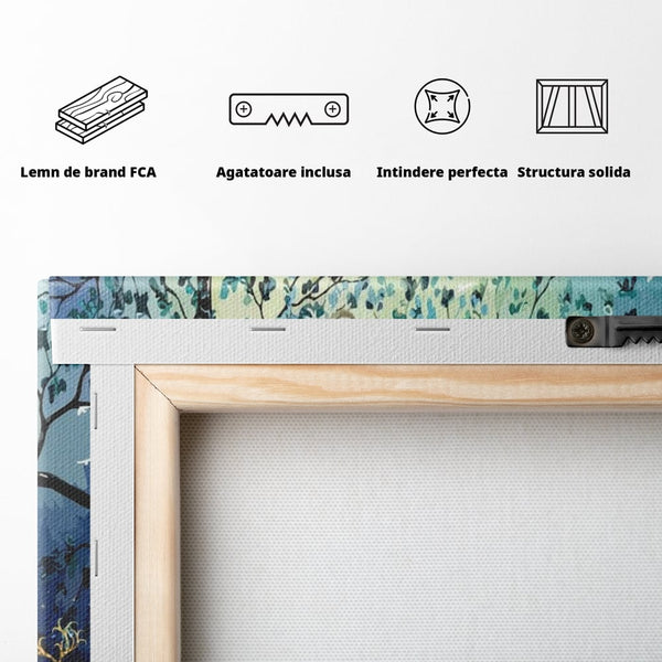 Fotoleinwand Canvas Premium, LuxCanva® M1244, Goldener Hirsch Tanz, Goldener Hirsch, Wald, Baum, Blätter, Nacht, Golden, Nacht, Golden, Hirsch, Magie, Hell, Mond, Mondlicht, Natur, Büro, Wohnen, Kinderzimmer