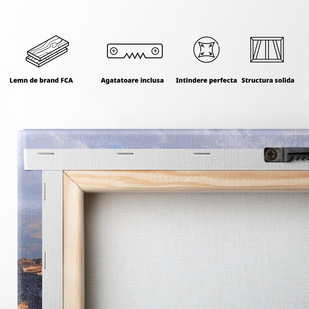 Tablou Canvas Premium, LuxCanva® M1245, Printre Nori si Stanci, Elan, Munti, Peisaj, Copaci, Apus, Natura, Mamifer, Orizont, Solitudine, Cer, Nori, Birou, Living, Camera Copil