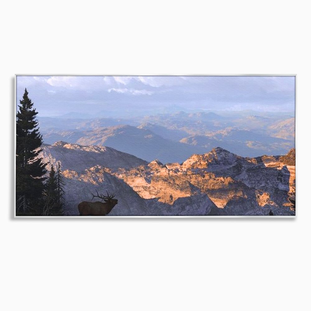 Tablou Canvas Premium, LuxCanva® M1245, Printre Nori si Stanci, Elan, Munti, Peisaj, Copaci, Apus, Natura, Mamifer, Orizont, Solitudine, Cer, Nori, Birou, Living, Camera Copil