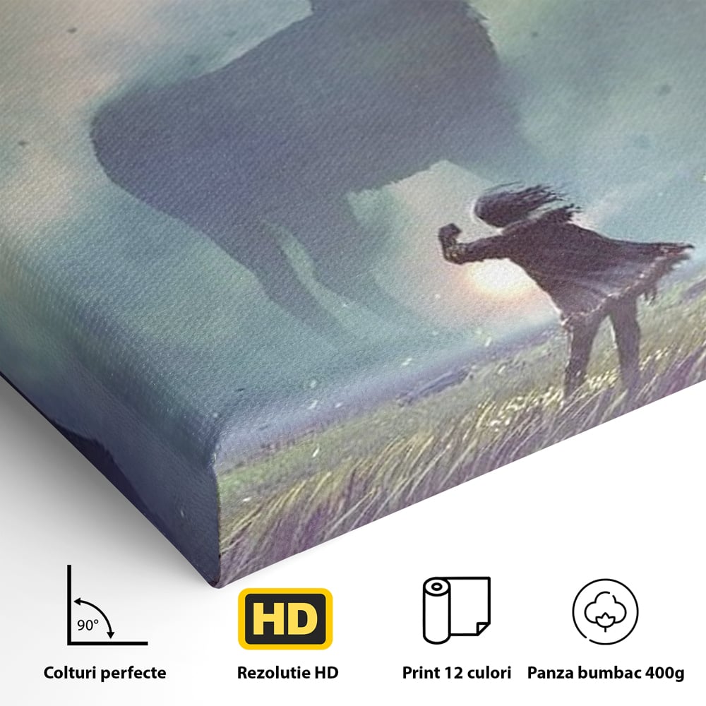 Tablou Canvas Premium, LuxCanva® M1246, Spiritul Codrului, Cerb, Spirit, Magie, Legenda, Padure, Copil, Lumina, Stanci, Mit, Aventura, Poveste, Birou, Living, Camera Copil