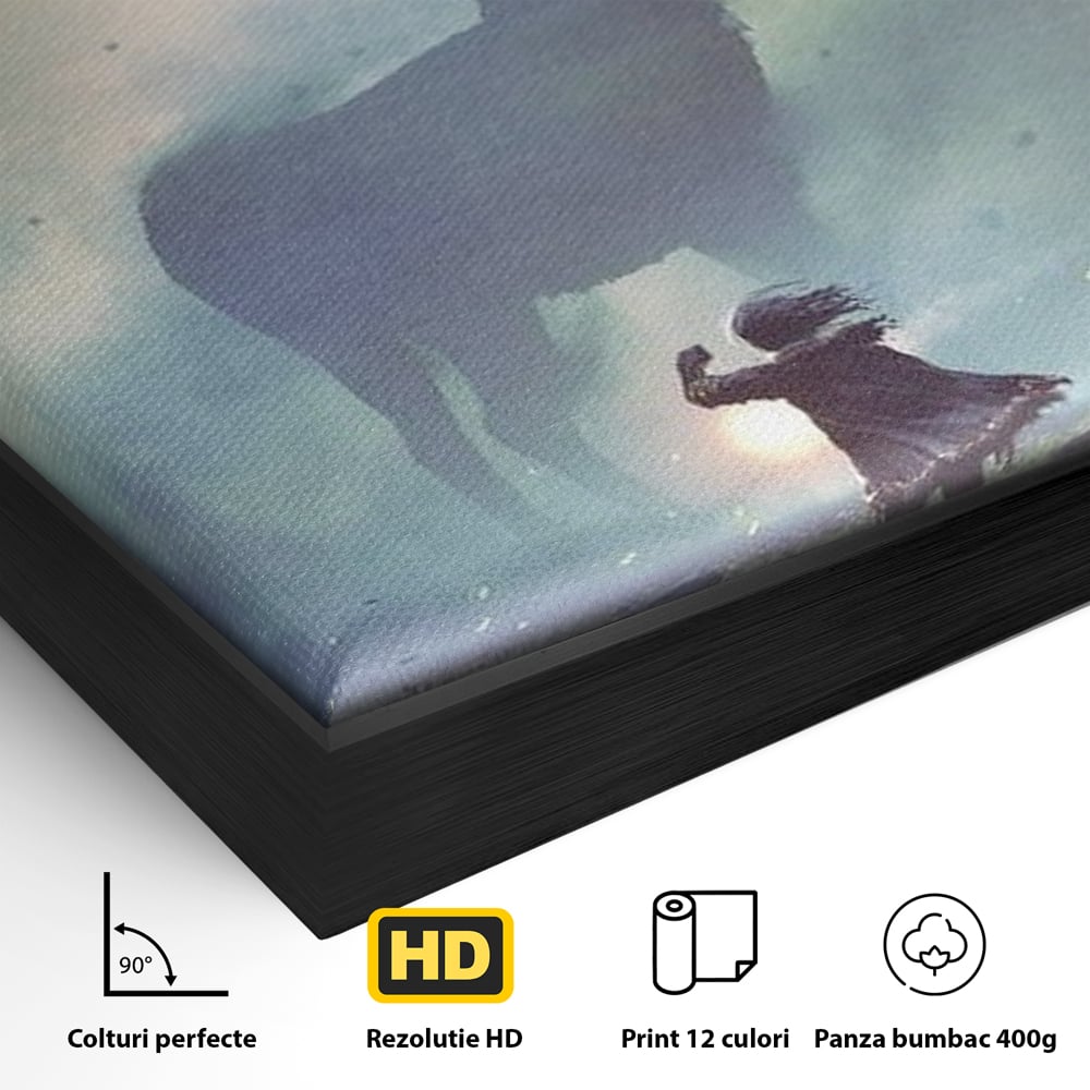 Tablou Canvas Premium, LuxCanva® M1246, Spiritul Codrului, Cerb, Spirit, Magie, Legenda, Padure, Copil, Lumina, Stanci, Mit, Aventura, Poveste, Birou, Living, Camera Copil