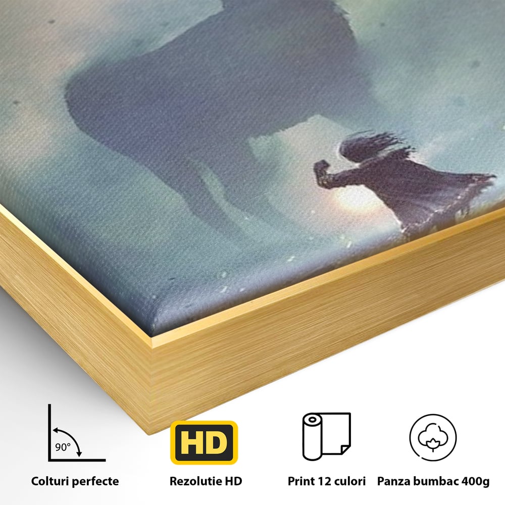 Tablou Canvas Premium, LuxCanva® M1246, Spiritul Codrului, Cerb, Spirit, Magie, Legenda, Padure, Copil, Lumina, Stanci, Mit, Aventura, Poveste, Birou, Living, Camera Copil