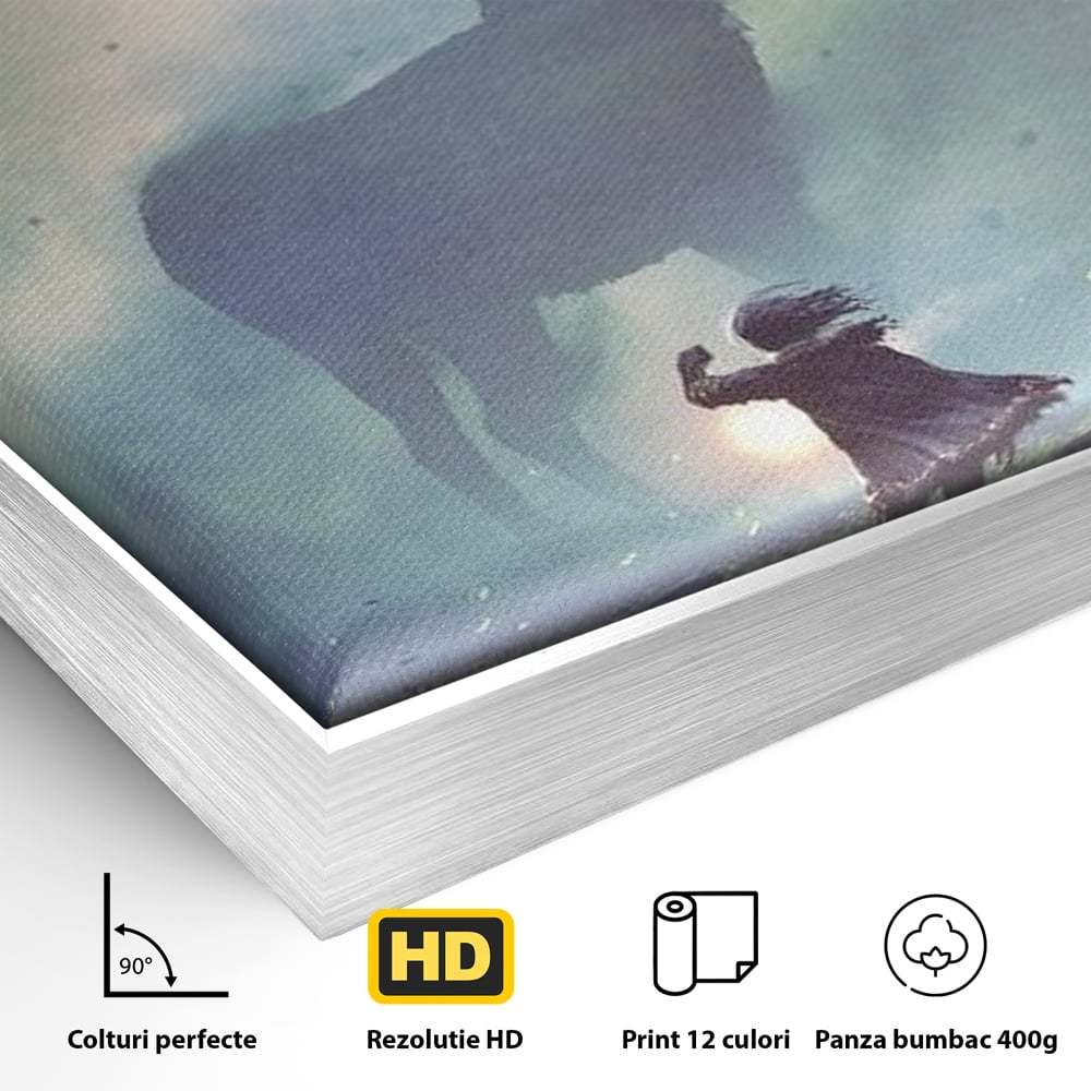Tablou Canvas Premium, LuxCanva® M1246, Spiritul Codrului, Cerb, Spirit, Magie, Legenda, Padure, Copil, Lumina, Stanci, Mit, Aventura, Poveste, Birou, Living, Camera Copil