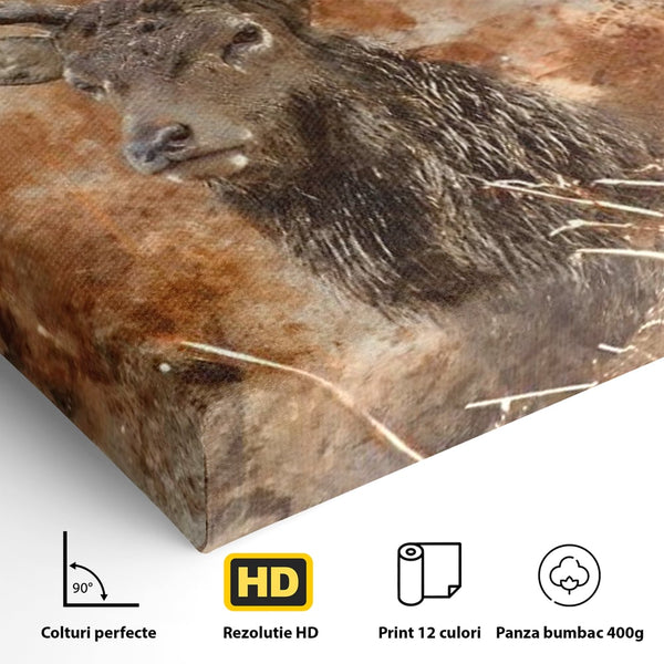 Tablou Canvas Premium, LuxCanva® M1247, Regatul Brun, Portret, Padure, Salbaticie, Brun, Cerb, Toamna, Rustic, Natura, Noblete, Mamifer, Pictura, Birou, Living, Camera Copil