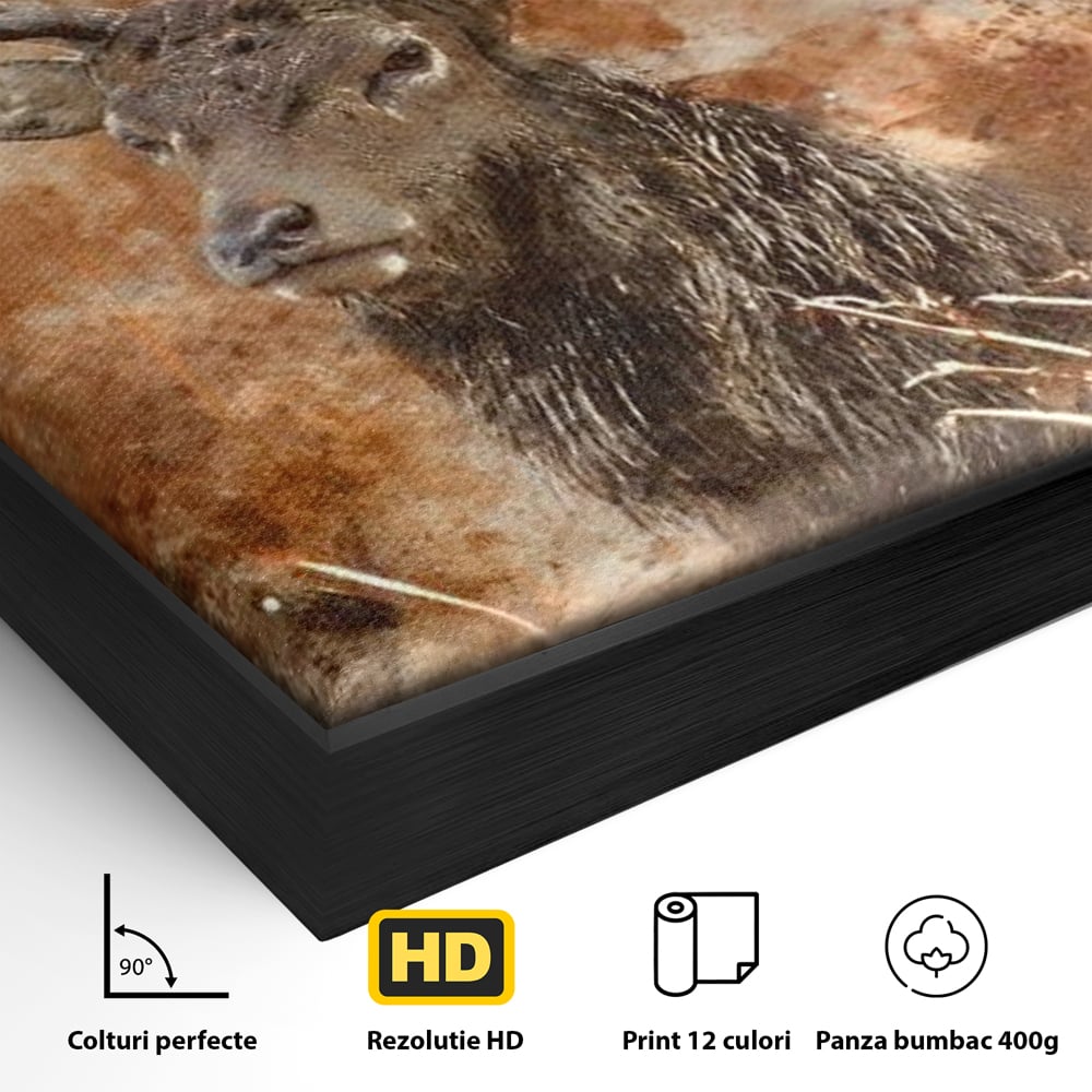 Tablou Canvas Premium, LuxCanva® M1247, Regatul Brun, Portret, Padure, Salbaticie, Brun, Cerb, Toamna, Rustic, Natura, Noblete, Mamifer, Pictura, Birou, Living, Camera Copil