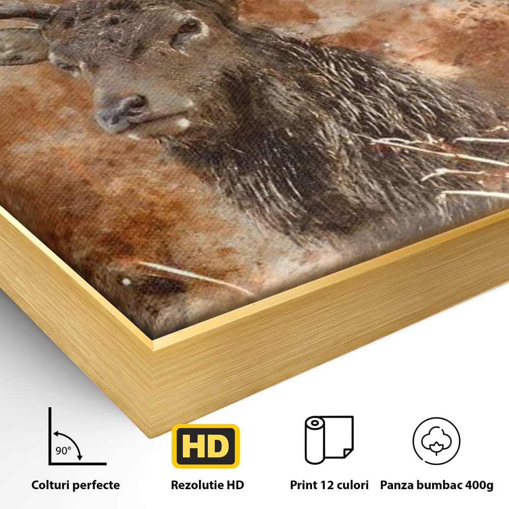 Tablou Canvas Premium, LuxCanva® M1247, Regatul Brun, Portret, Padure, Salbaticie, Brun, Cerb, Toamna, Rustic, Natura, Noblete, Mamifer, Pictura, Birou, Living, Camera Copil