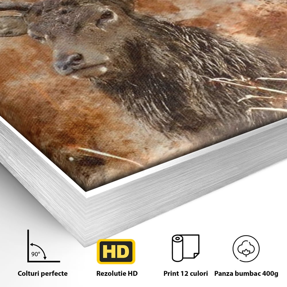 Tablou Canvas Premium, LuxCanva® M1247, Regatul Brun, Portret, Padure, Salbaticie, Brun, Cerb, Toamna, Rustic, Natura, Noblete, Mamifer, Pictura, Birou, Living, Camera Copil