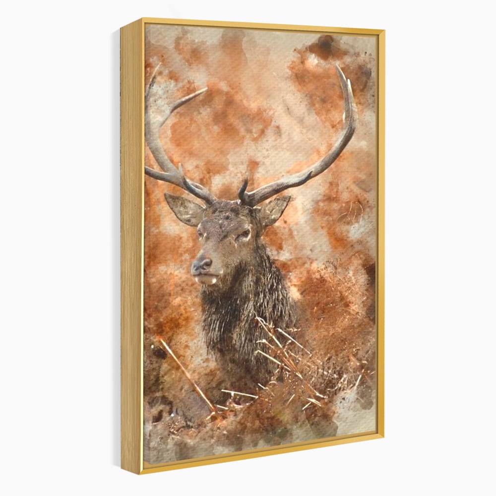 Tablou Canvas Premium, LuxCanva® M1247, Regatul Brun, Portret, Padure, Salbaticie, Brun, Cerb, Toamna, Rustic, Natura, Noblete, Mamifer, Pictura, Birou, Living, Camera Copil