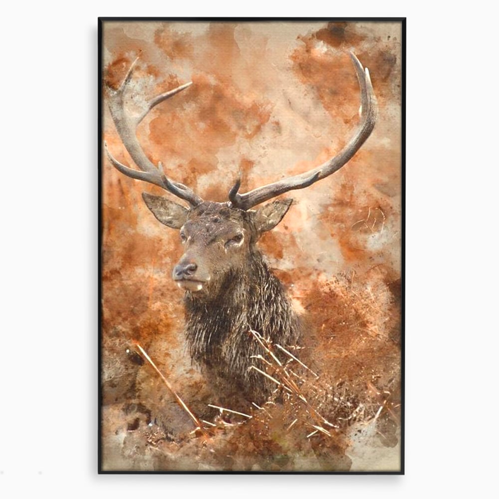 Tablou Canvas Premium, LuxCanva® M1247, Regatul Brun, Portret, Padure, Salbaticie, Brun, Cerb, Toamna, Rustic, Natura, Noblete, Mamifer, Pictura, Birou, Living, Camera Copil