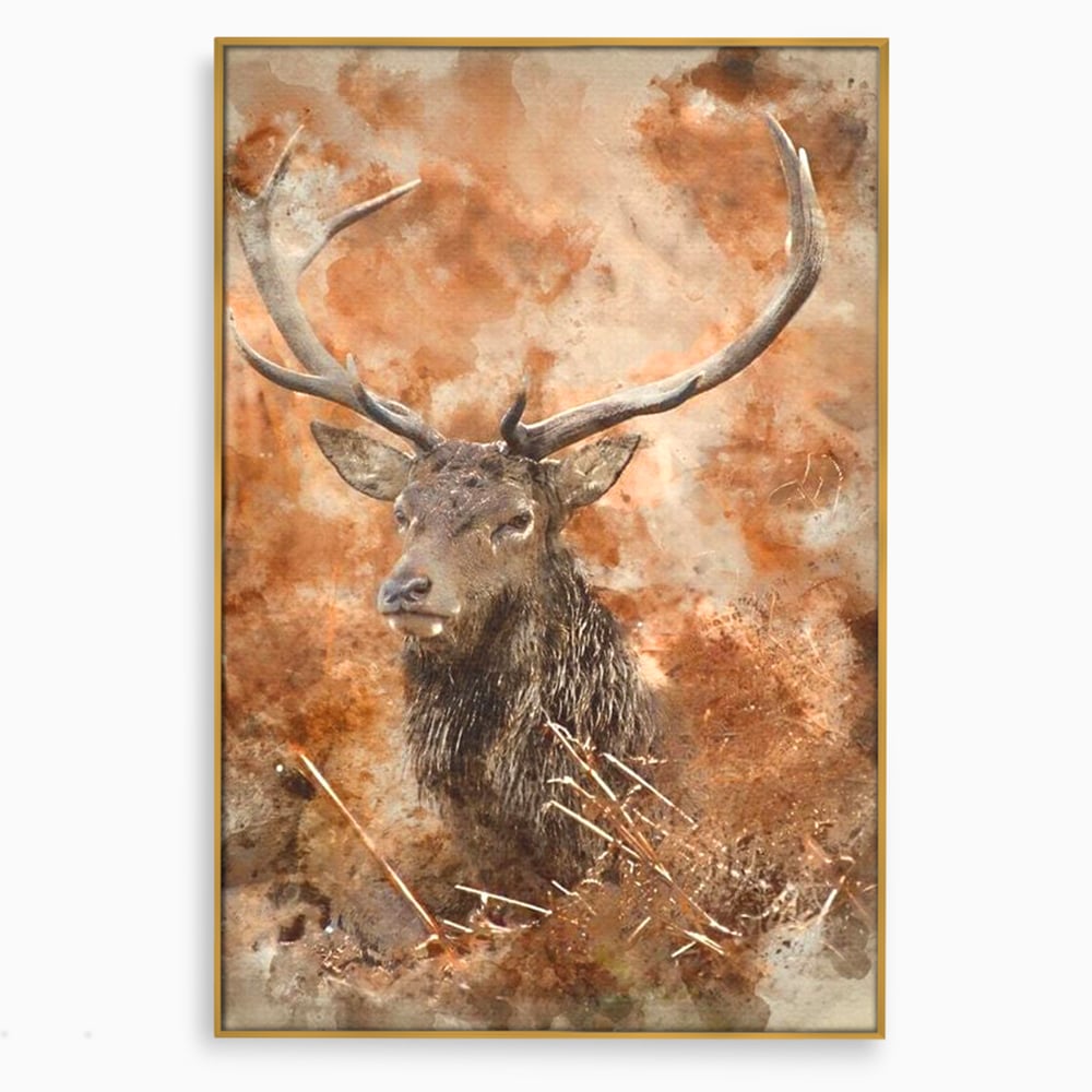 Tablou Canvas Premium, LuxCanva® M1247, Regatul Brun, Portret, Padure, Salbaticie, Brun, Cerb, Toamna, Rustic, Natura, Noblete, Mamifer, Pictura, Birou, Living, Camera Copil