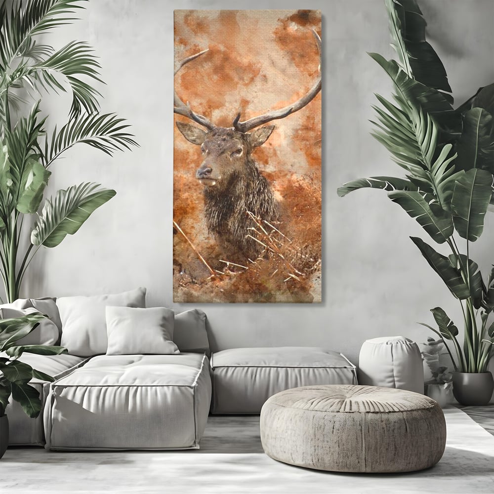 Tablou Canvas Premium, LuxCanva® M1247, Regatul Brun, Portret, Padure, Salbaticie, Brun, Cerb, Toamna, Rustic, Natura, Noblete, Mamifer, Pictura, Birou, Living, Camera Copil