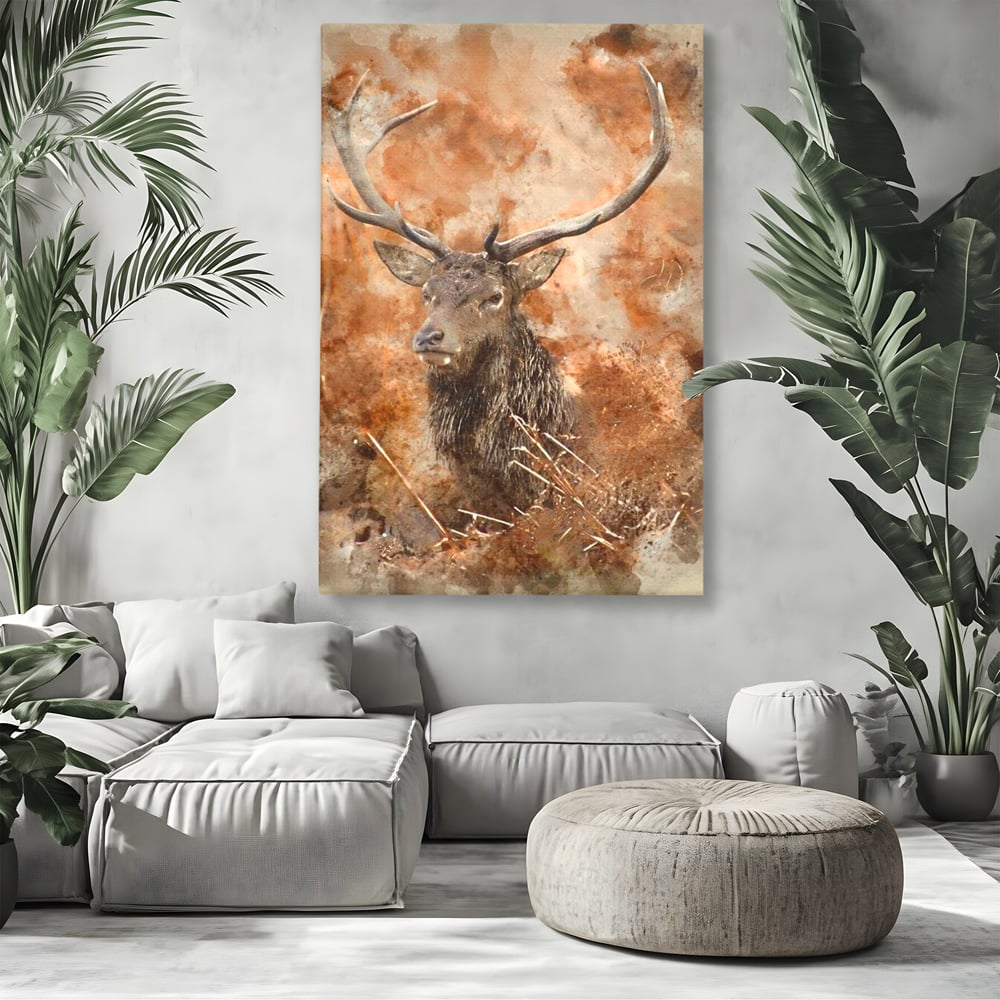 Tablou Canvas Premium, LuxCanva® M1247, Regatul Brun, Portret, Padure, Salbaticie, Brun, Cerb, Toamna, Rustic, Natura, Noblete, Mamifer, Pictura, Birou, Living, Camera Copil