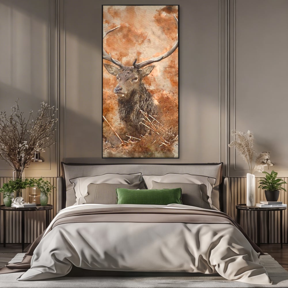 Tablou Canvas Premium, LuxCanva® M1247, Regatul Brun, Portret, Padure, Salbaticie, Brun, Cerb, Toamna, Rustic, Natura, Noblete, Mamifer, Pictura, Birou, Living, Camera Copil