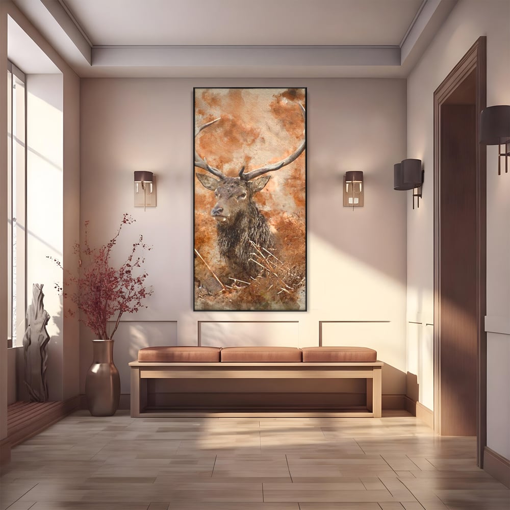 Tablou Canvas Premium, LuxCanva® M1247, Regatul Brun, Portret, Padure, Salbaticie, Brun, Cerb, Toamna, Rustic, Natura, Noblete, Mamifer, Pictura, Birou, Living, Camera Copil