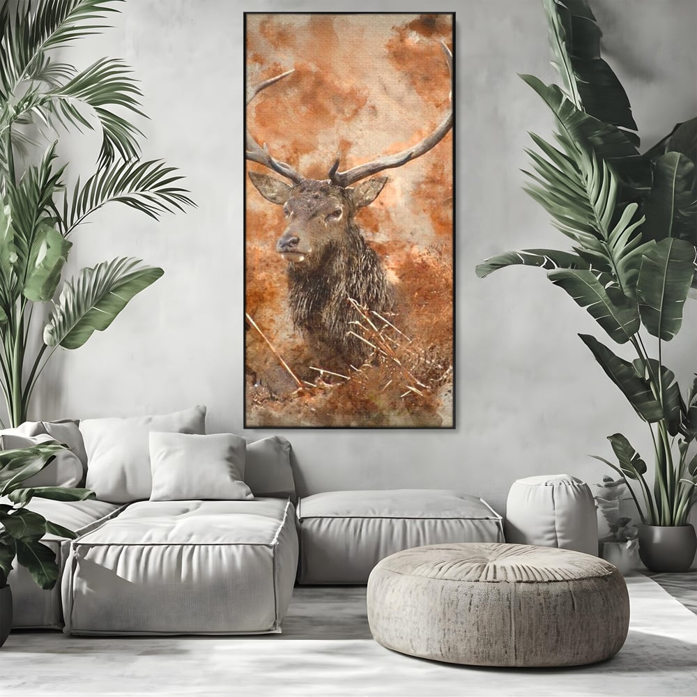Tablou Canvas Premium, LuxCanva® M1247, Regatul Brun, Portret, Padure, Salbaticie, Brun, Cerb, Toamna, Rustic, Natura, Noblete, Mamifer, Pictura, Birou, Living, Camera Copil