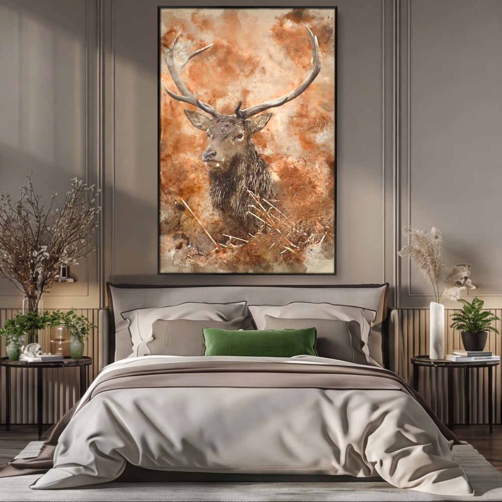 Tablou Canvas Premium, LuxCanva® M1247, Regatul Brun, Portret, Padure, Salbaticie, Brun, Cerb, Toamna, Rustic, Natura, Noblete, Mamifer, Pictura, Birou, Living, Camera Copil