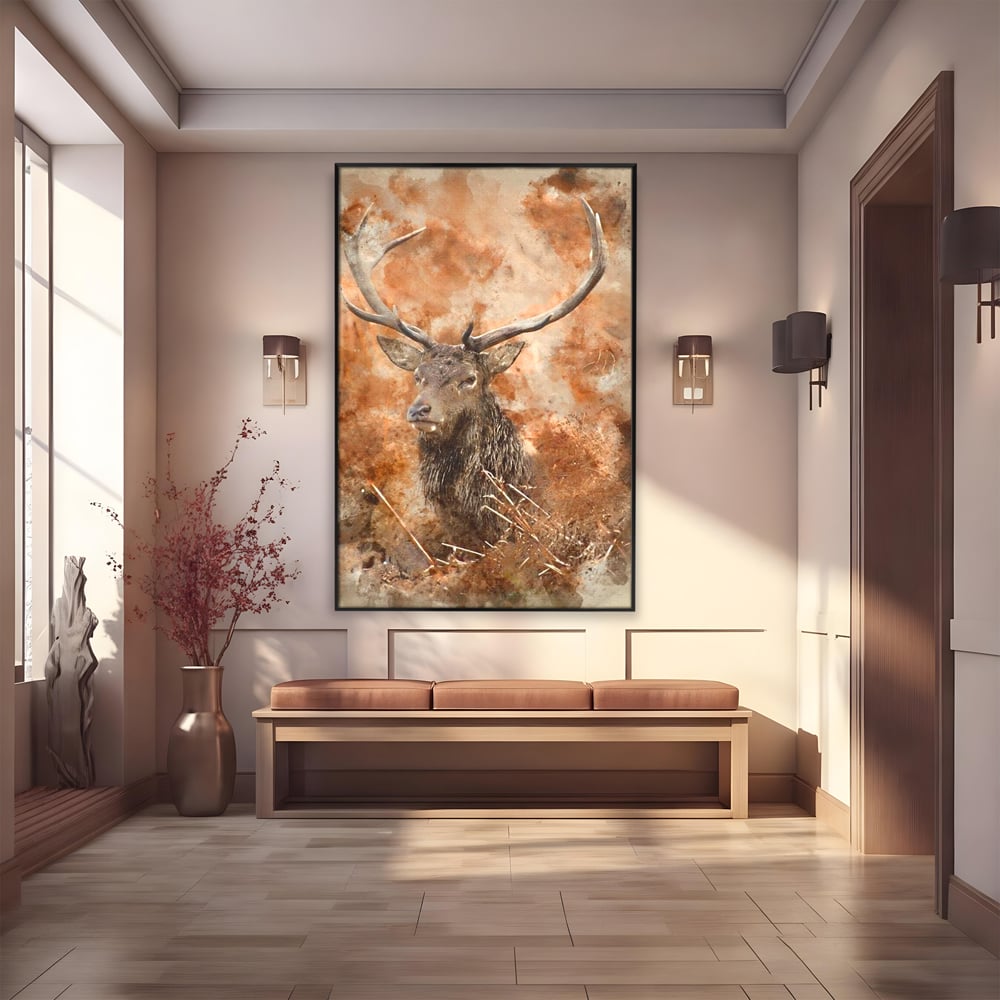 Tablou Canvas Premium, LuxCanva® M1247, Regatul Brun, Portret, Padure, Salbaticie, Brun, Cerb, Toamna, Rustic, Natura, Noblete, Mamifer, Pictura, Birou, Living, Camera Copil