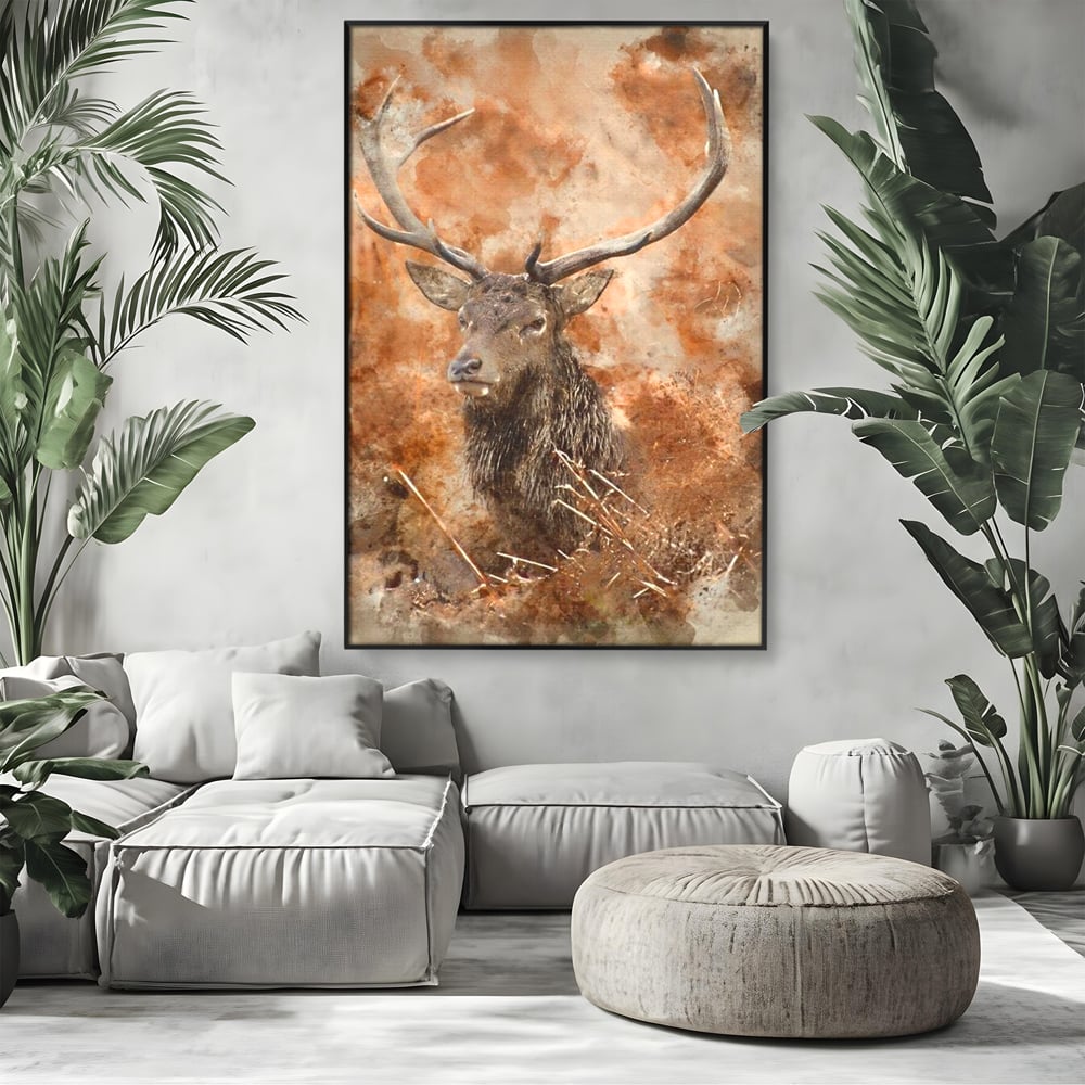 Tablou Canvas Premium, LuxCanva® M1247, Regatul Brun, Portret, Padure, Salbaticie, Brun, Cerb, Toamna, Rustic, Natura, Noblete, Mamifer, Pictura, Birou, Living, Camera Copil