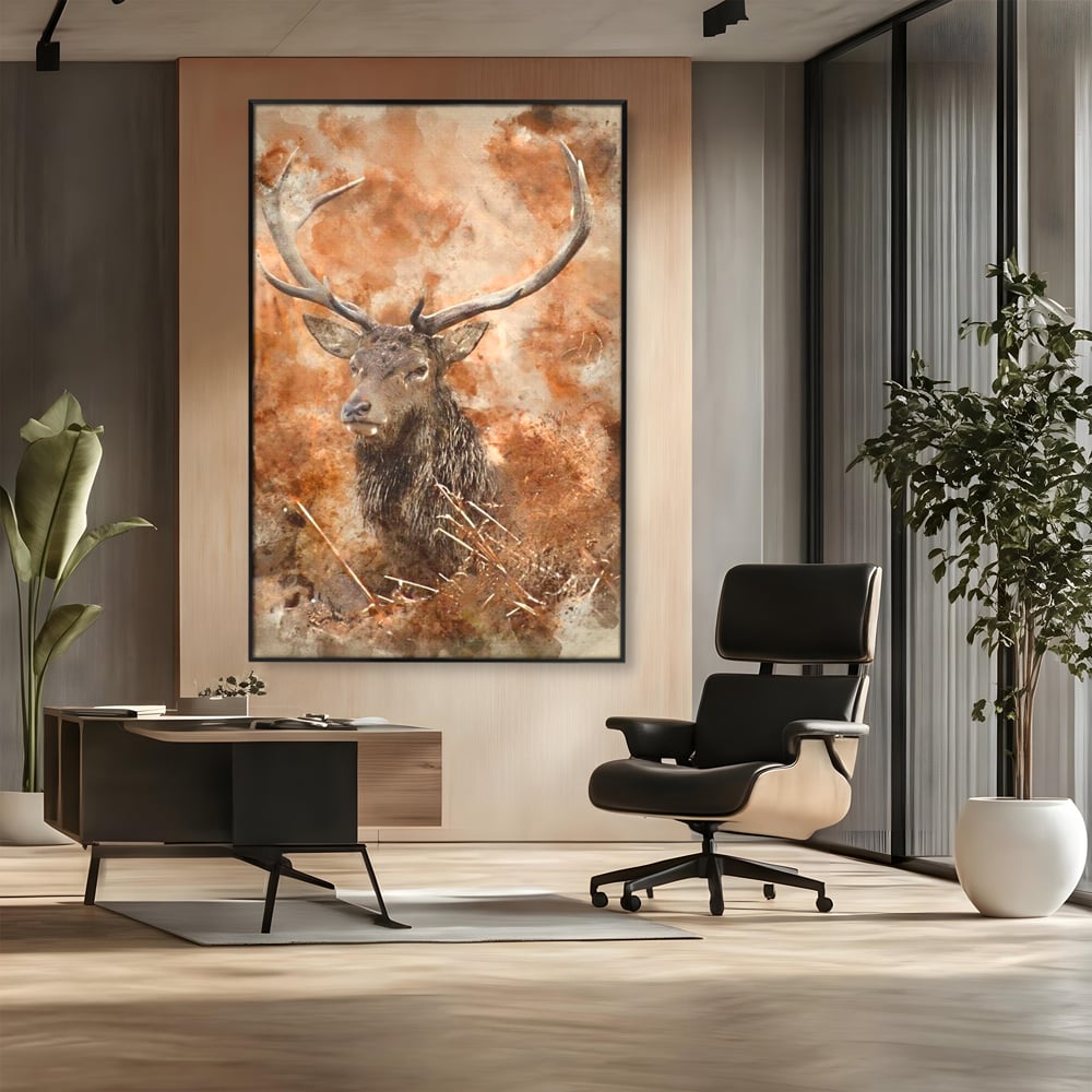 Tablou Canvas Premium, LuxCanva® M1247, Regatul Brun, Portret, Padure, Salbaticie, Brun, Cerb, Toamna, Rustic, Natura, Noblete, Mamifer, Pictura, Birou, Living, Camera Copil