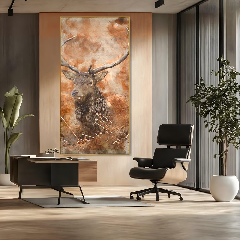 Tablou Canvas Premium, LuxCanva® M1247, Regatul Brun, Portret, Padure, Salbaticie, Brun, Cerb, Toamna, Rustic, Natura, Noblete, Mamifer, Pictura, Birou, Living, Camera Copil