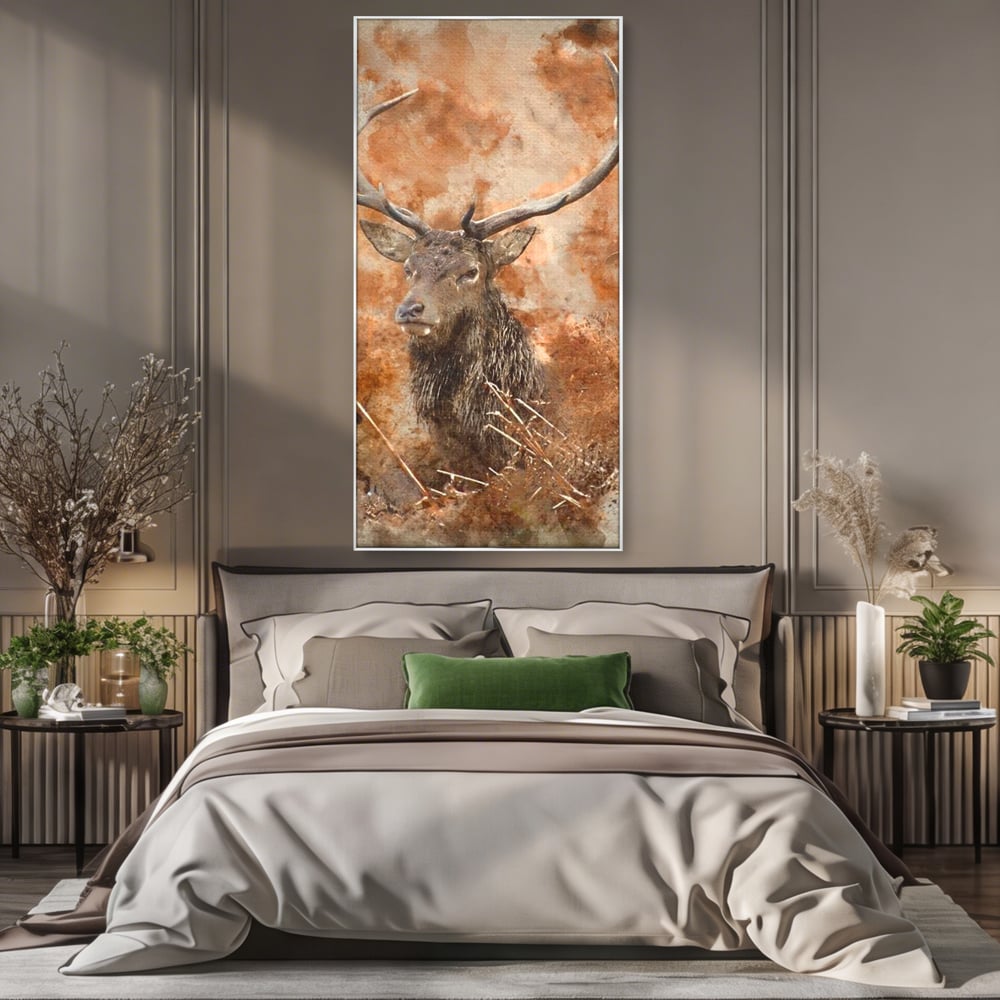 Tablou Canvas Premium, LuxCanva® M1247, Regatul Brun, Portret, Padure, Salbaticie, Brun, Cerb, Toamna, Rustic, Natura, Noblete, Mamifer, Pictura, Birou, Living, Camera Copil