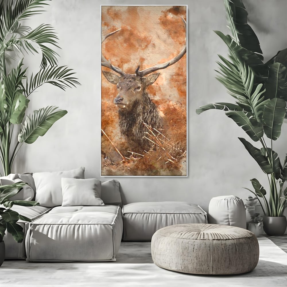 Tablou Canvas Premium, LuxCanva® M1247, Regatul Brun, Portret, Padure, Salbaticie, Brun, Cerb, Toamna, Rustic, Natura, Noblete, Mamifer, Pictura, Birou, Living, Camera Copil