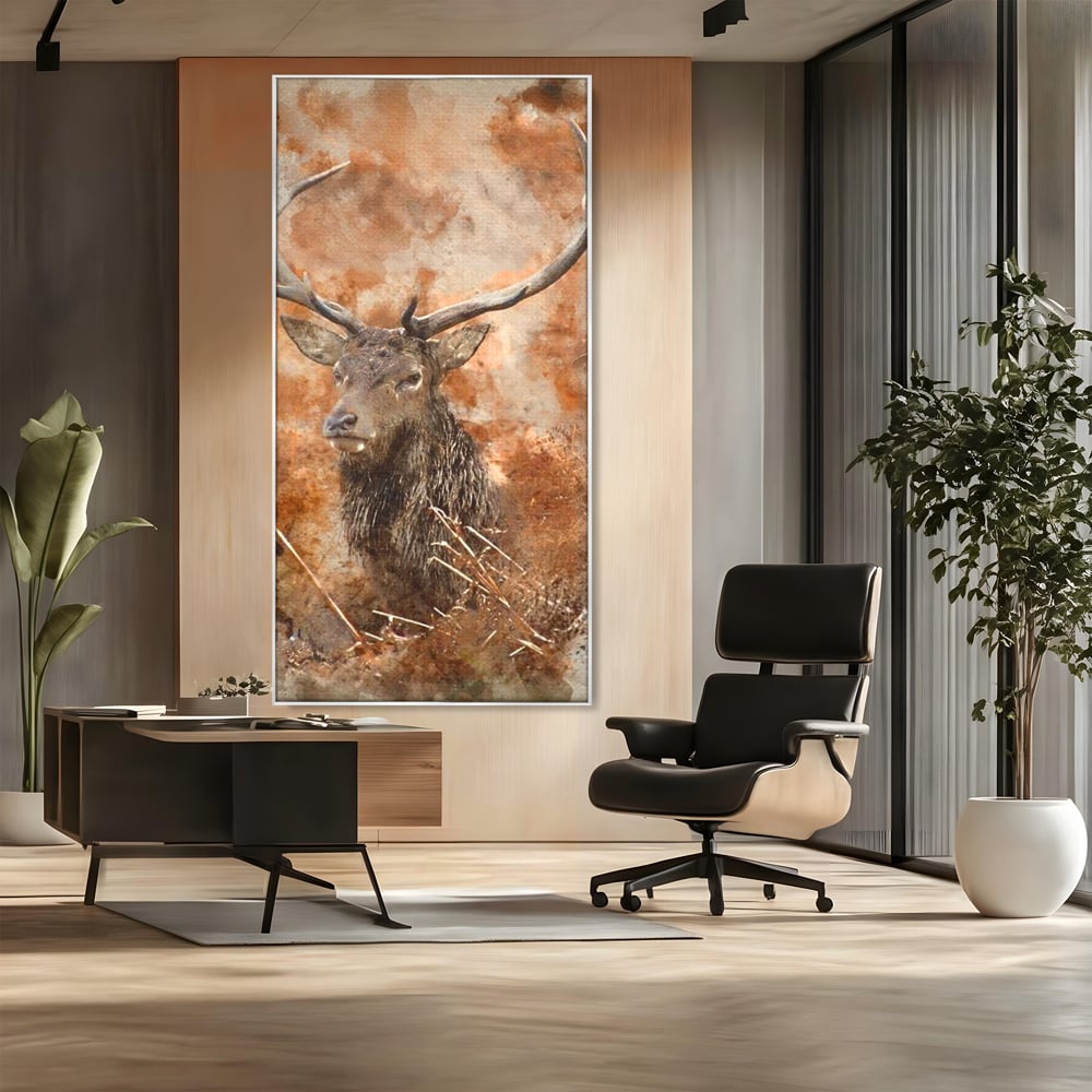 Tablou Canvas Premium, LuxCanva® M1247, Regatul Brun, Portret, Padure, Salbaticie, Brun, Cerb, Toamna, Rustic, Natura, Noblete, Mamifer, Pictura, Birou, Living, Camera Copil