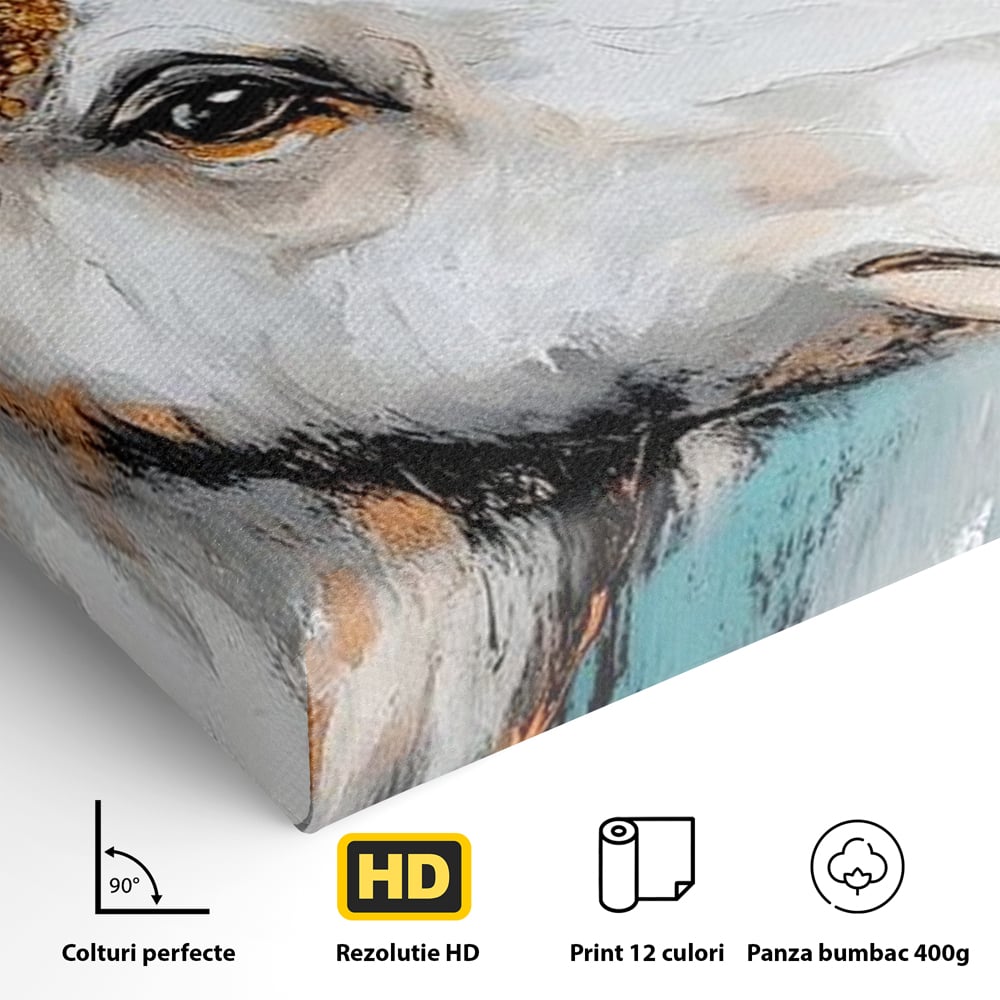 Tablou Canvas Premium, LuxCanva® M1248, Chemarea Nordului, Elan, Tundra, Nordic, Arctic, Mamifer, Coarne, Portret, Animal, Pictura, Magnific, Birou, Living, Camera Copil