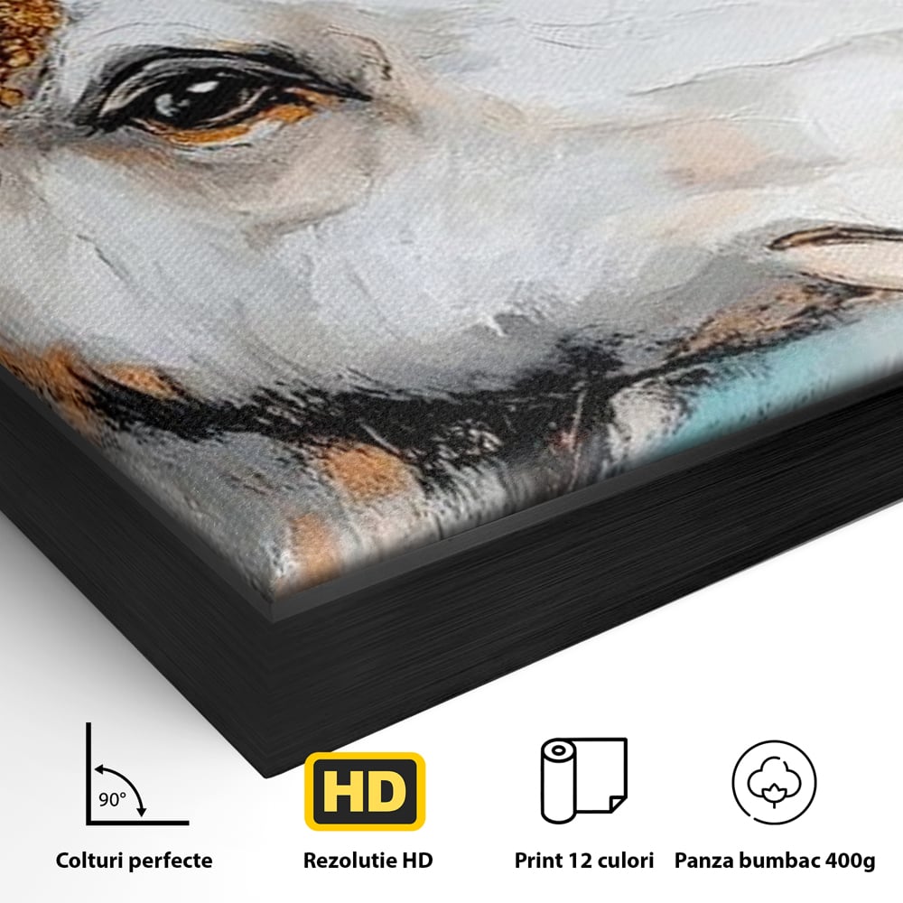 Tablou Canvas Premium, LuxCanva® M1248, Chemarea Nordului, Elan, Tundra, Nordic, Arctic, Mamifer, Coarne, Portret, Animal, Pictura, Magnific, Birou, Living, Camera Copil