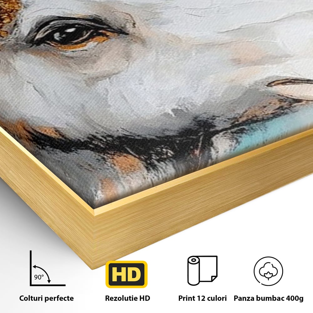 Tablou Canvas Premium, LuxCanva® M1248, Chemarea Nordului, Elan, Tundra, Nordic, Arctic, Mamifer, Coarne, Portret, Animal, Pictura, Magnific, Birou, Living, Camera Copil