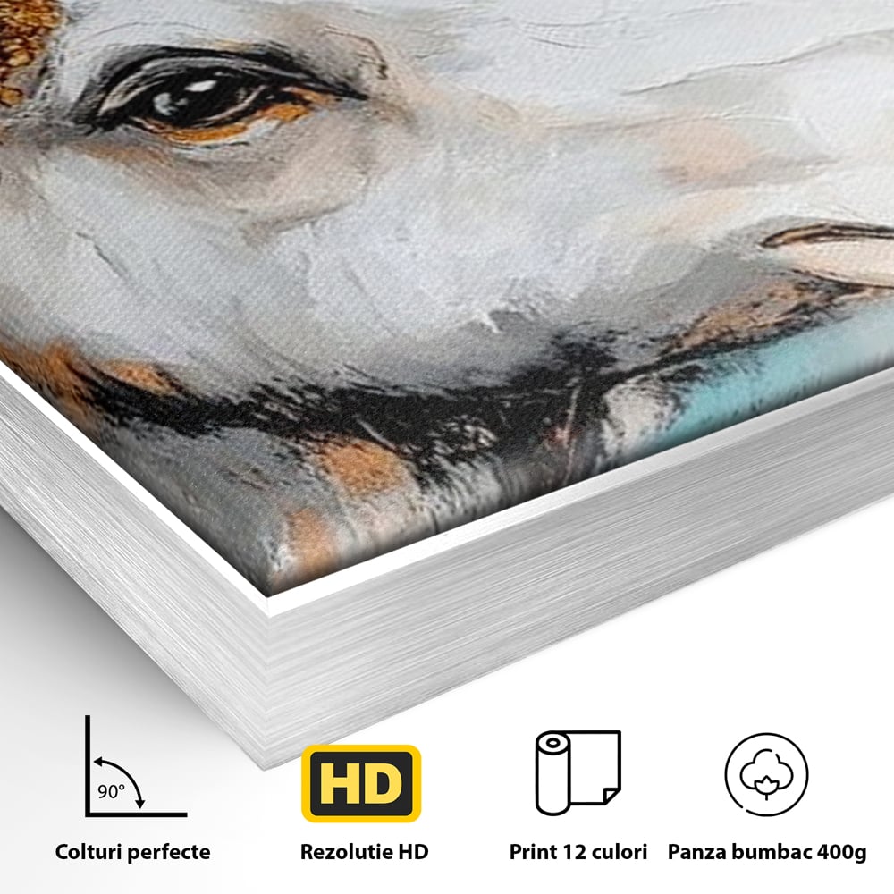 Tablou Canvas Premium, LuxCanva® M1248, Chemarea Nordului, Elan, Tundra, Nordic, Arctic, Mamifer, Coarne, Portret, Animal, Pictura, Magnific, Birou, Living, Camera Copil