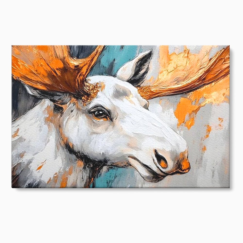 Tablou Canvas Premium, LuxCanva® M1248, Chemarea Nordului, Elan, Tundra, Nordic, Arctic, Mamifer, Coarne, Portret, Animal, Pictura, Magnific, Birou, Living, Camera Copil