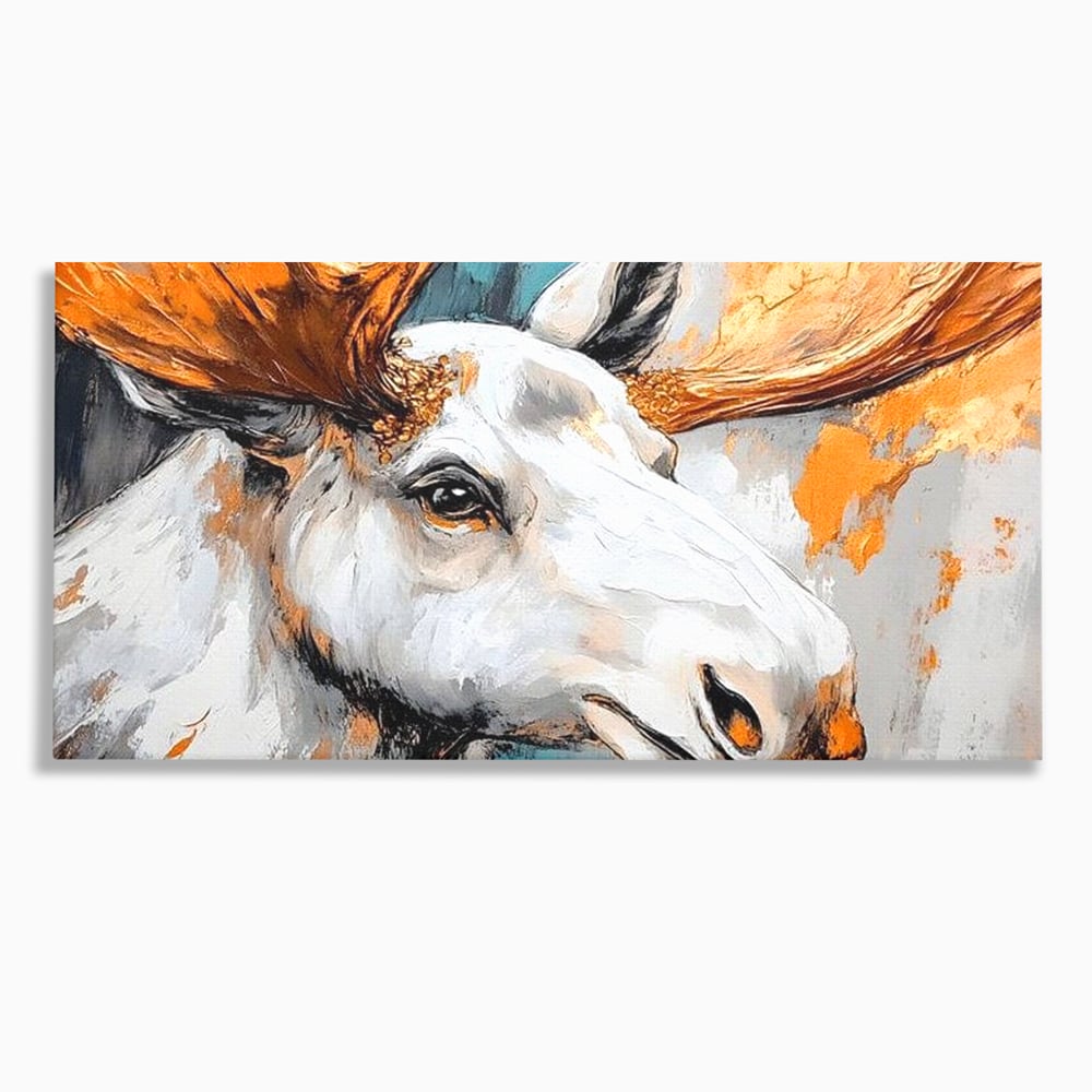 Tablou Canvas Premium, LuxCanva® M1248, Chemarea Nordului, Elan, Tundra, Nordic, Arctic, Mamifer, Coarne, Portret, Animal, Pictura, Magnific, Birou, Living, Camera Copil