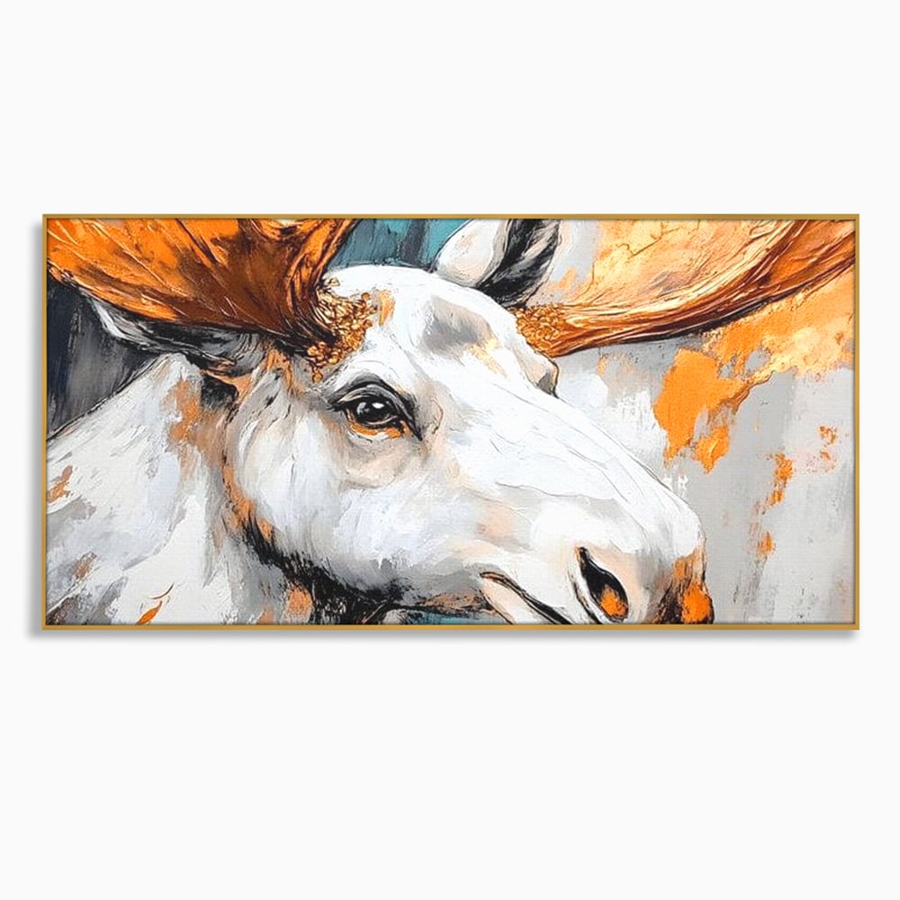 Tablou Canvas Premium, LuxCanva® M1248, Chemarea Nordului, Elan, Tundra, Nordic, Arctic, Mamifer, Coarne, Portret, Animal, Pictura, Magnific, Birou, Living, Camera Copil