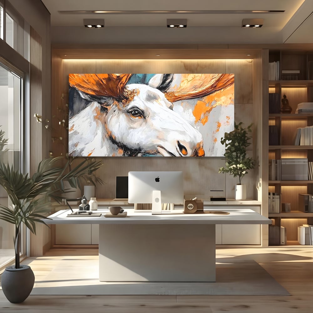 Tablou Canvas Premium, LuxCanva® M1248, Chemarea Nordului, Elan, Tundra, Nordic, Arctic, Mamifer, Coarne, Portret, Animal, Pictura, Magnific, Birou, Living, Camera Copil
