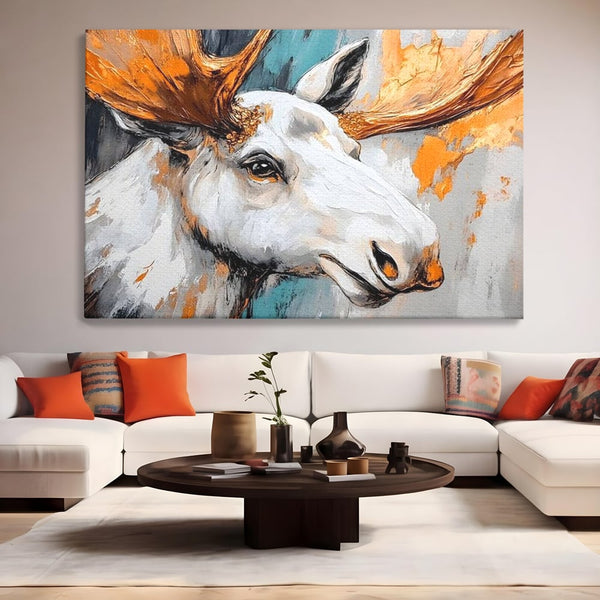 Tablou Canvas Premium, LuxCanva® M1248, Chemarea Nordului, Elan, Tundra, Nordic, Arctic, Mamifer, Coarne, Portret, Animal, Pictura, Magnific, Birou, Living, Camera Copil