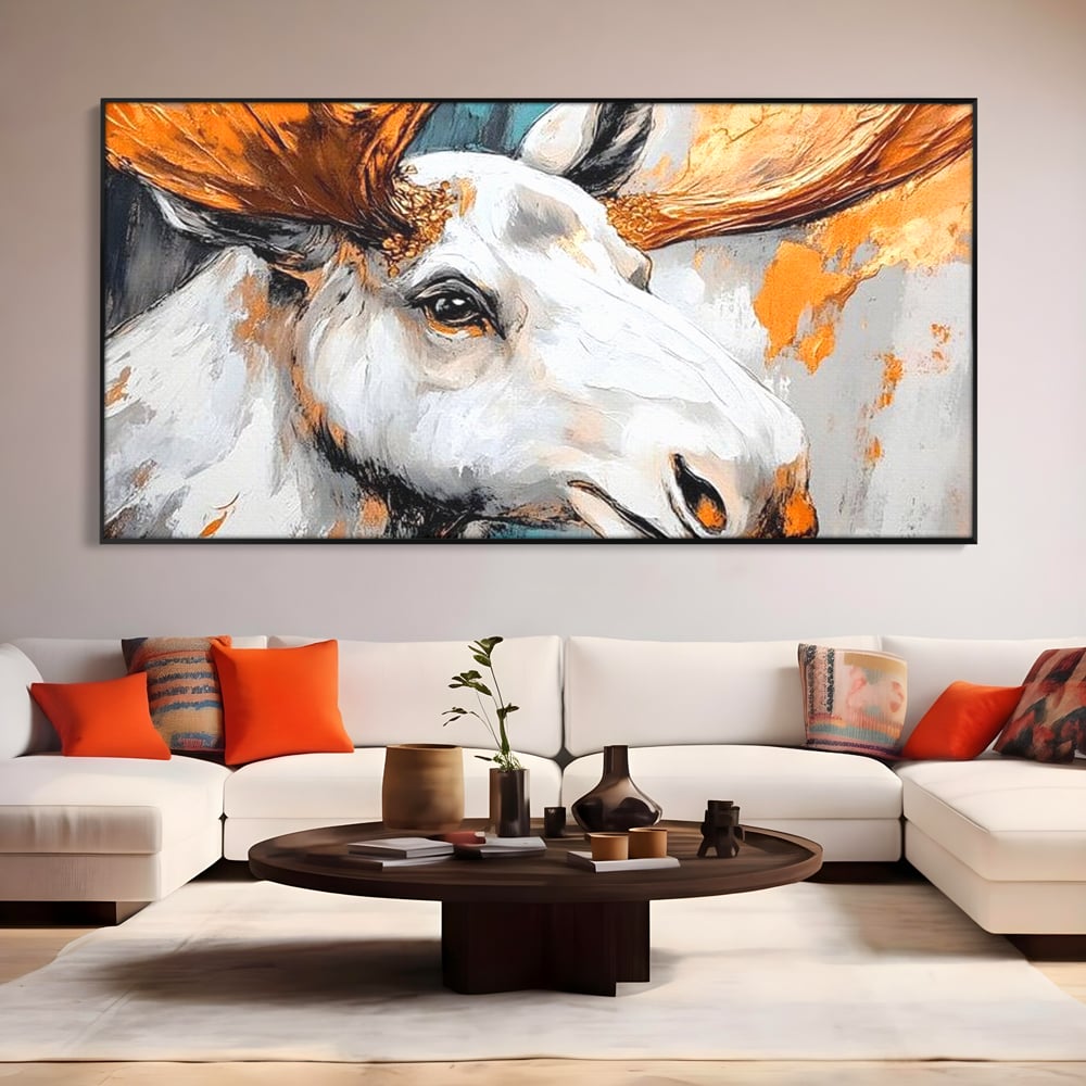 Tablou Canvas Premium, LuxCanva® M1248, Chemarea Nordului, Elan, Tundra, Nordic, Arctic, Mamifer, Coarne, Portret, Animal, Pictura, Magnific, Birou, Living, Camera Copil