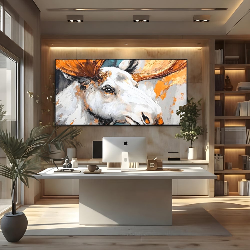 Tablou Canvas Premium, LuxCanva® M1248, Chemarea Nordului, Elan, Tundra, Nordic, Arctic, Mamifer, Coarne, Portret, Animal, Pictura, Magnific, Birou, Living, Camera Copil