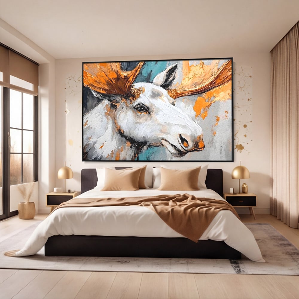 Tablou Canvas Premium, LuxCanva® M1248, Chemarea Nordului, Elan, Tundra, Nordic, Arctic, Mamifer, Coarne, Portret, Animal, Pictura, Magnific, Birou, Living, Camera Copil
