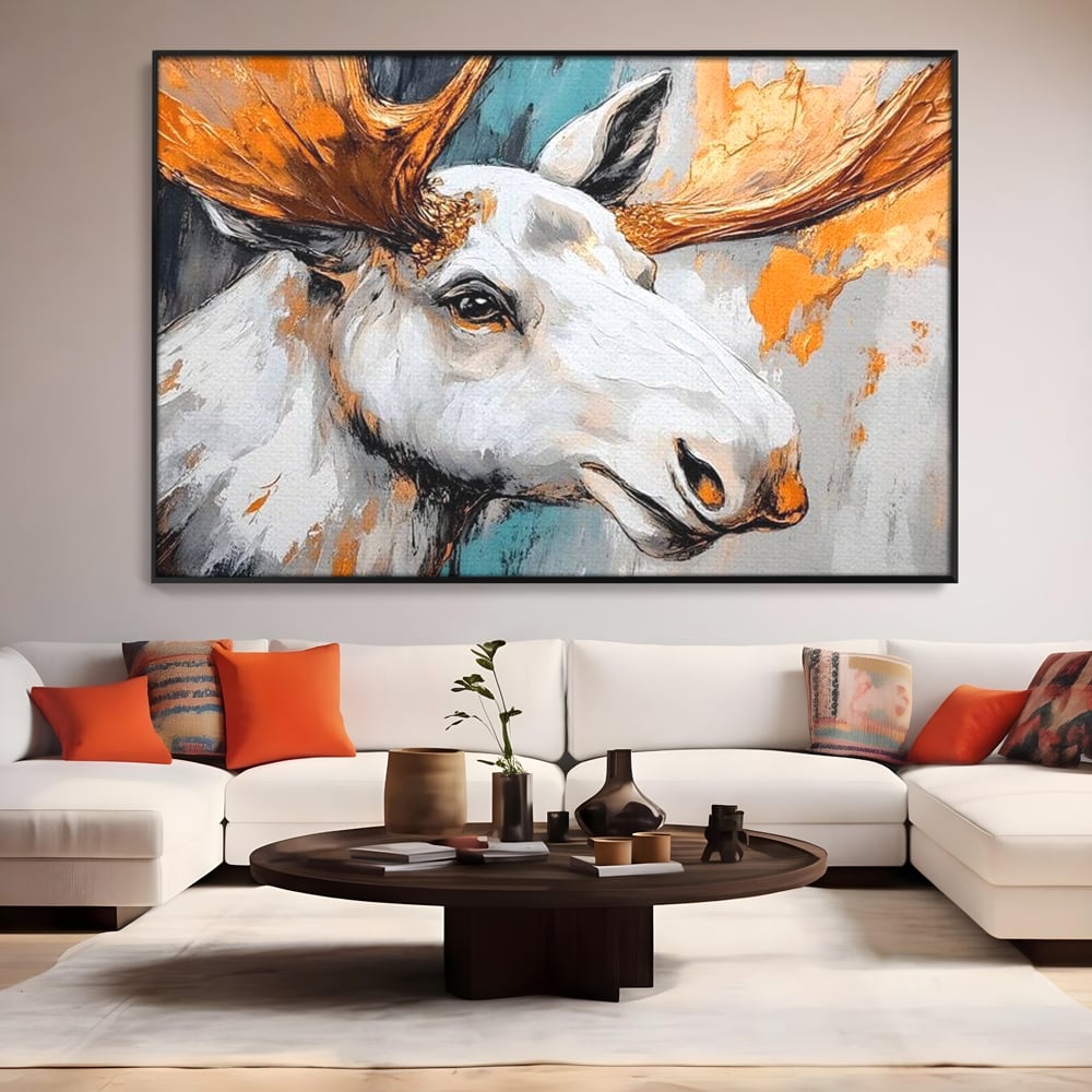 Tablou Canvas Premium, LuxCanva® M1248, Chemarea Nordului, Elan, Tundra, Nordic, Arctic, Mamifer, Coarne, Portret, Animal, Pictura, Magnific, Birou, Living, Camera Copil